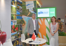 Ali Aslanali and Selin Kilic, of Turkish fruit exporter Goknur. They export apples and citrus.
