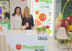 Tonia Nikolaidou and Maria Eleftheriadou at the Freskon stand, a Greek exhibition held in Thessaloniki.